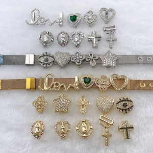 10mm stainless steel mesh bracelet charms in gold and silver with various motifs