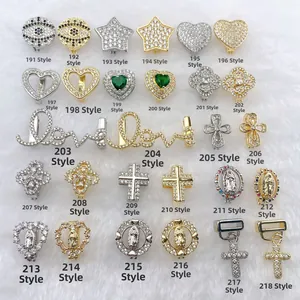 Variety of 10mm stainless steel mesh bracelet charms with gold finish and zircon stones