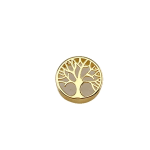 Pendentif Arbre de Vie doré avec motif évidé et incrustation de pierre blanche pour bijoux