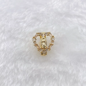 Detailed heart-shaped gold pendant with Virgin Mary relief and zircon stone inlay