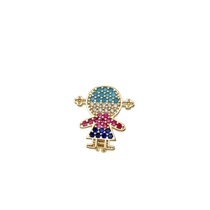Gold girl pendant with colorful zircon stones on stainless steel watch band bracelet