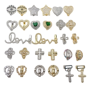 Variety of 10mm stainless steel charms with crystal inlays for DIY band bracelets