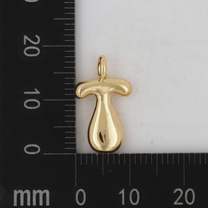 Größenreferenz des goldenen 18K-Blasenbuchstaben-T-Anhängers mit 15mm Höhe und 12mm Breite