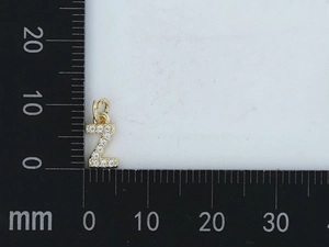 Macro del ciondolo lettera Z dorato da 10mm con zirconi su una scala graduata