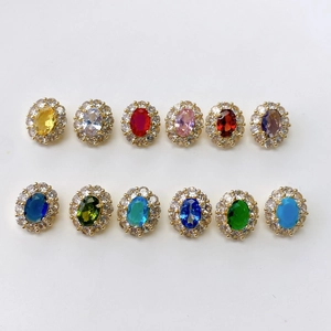 Set of 12 birthstone necklaces with oval zircon crystals and gold-plated frames