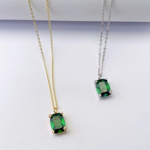 Fashion Emerald Green Copper Zirconia Square Pendant Only Without Chain For Women INS Style Vintage Jewelry Pendant
