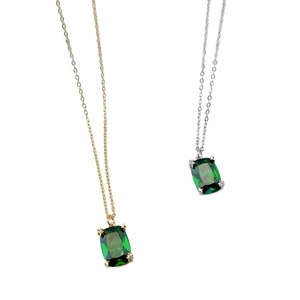 Green emerald cut zircon pendant necklace in gold and silver finish options