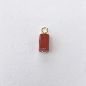 Macro-detail van de cilindrische rode jaspis hanger met gouden sluiting en gladde glans