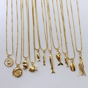 Collana Con Pendente Creature Marine Tema Oceano Rame Placcato Oro Cavalluccio Marino Pesce Polpo Conchiglia Ancora Barca Vela Gioielli Donna