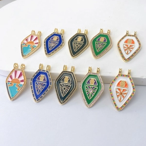 Bohemian Copper Hamsa Hand Tarot Card Pendant For DIY Necklace Gold Plated Enamel Zirconia Shield Jewelry Making Charms