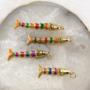 Colorful Tropical Fish Articulated Pendant Gold Plated Copper Enamel Fish Jewelry Accessory For DIY Necklace Pendant Only