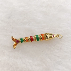 Articulated tropical fish pendant in colorful enamel and gold plated copper finish