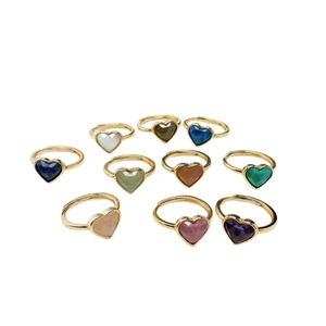 Set di 10 anelli a cuore dorati con pietre naturali colorate e design a fascia aperta regolabile