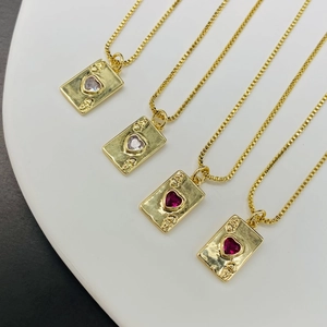 Mini heart pendant necklaces in gold finish with colorful stones and box chains
