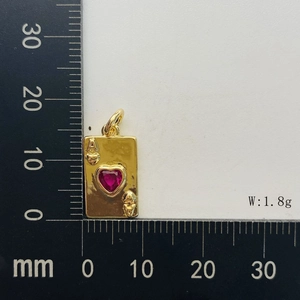 Detailed size measurement of a gold Ace of Hearts poker pendant with red crystal inlay