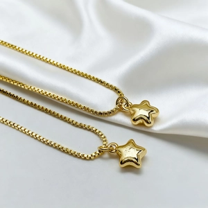 French style 18K gold plated necklace featuring lucky star pendants on elegant silk