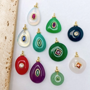 Pendentifs rétro en pierre naturelle et zircons aux formes variées et colorées