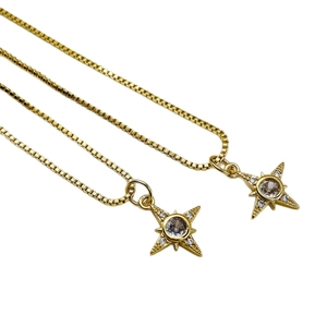 Elegant 18K gold plated octagonal star pendant necklace with sparkling zircon crystals