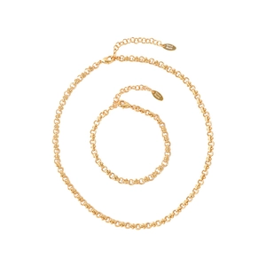 Minimalistisches Messing-Schmuckset in Gold mit strukturierten Gliedern und Anhängern