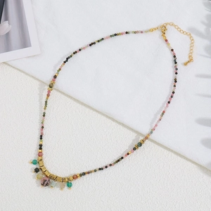 Collar de Borlas Coloridas con Cuentas Hechas a Mano para Mujer Piedra Natural Acero Inoxidable Bohemio Cadena de Clavícula Ajustable Joyería