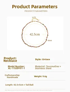 Detalle del collar de turmalina natural con cuentas de 4 mm y cierre de acero inoxidable