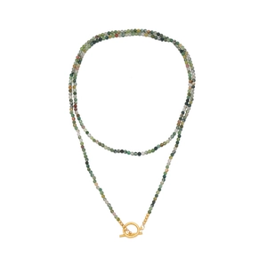 Collana a doppio strato in perline di turchese naturale con chiusura toggle dorata