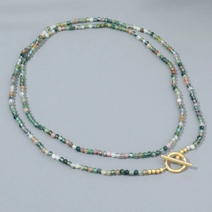 Collar Largo de Cuentas de Ágata India y Cobre Hecho a Mano Multicolor Piedra Natural Cadena de Suéter Con Cierre de Barra Mujer