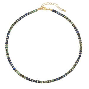 African turquoise beaded necklace with gold flower pendant and titanium steel clasp