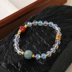 Nieuwe Chinese Stijl Witte Kristal Rode Agaat Kralen Halsketting Armband Set Voor Vrouwen Vintage Goud Koperen Sieraden