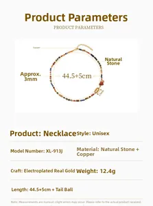 Product parameter detail of colorful natural stone necklace showing length and materials