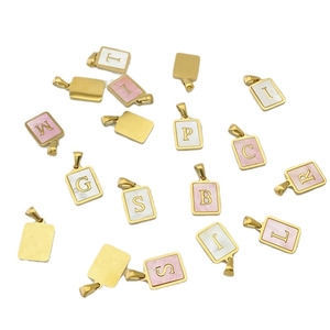 Goldene quadratische Muschel-Alphabet-Halsketten für Damen mit minimalistischen Anhängern