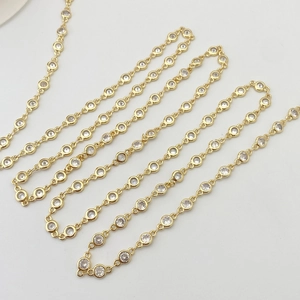Detail showing 4mm zircon bead chain in gold finish for DIY jewelry making supplies