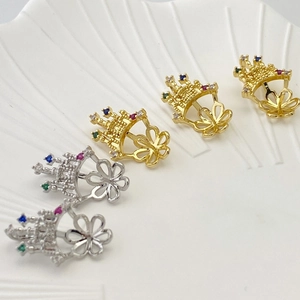 Micro-inset zircon crown jewelry accessories in gold and silver finish for DIY necklaces