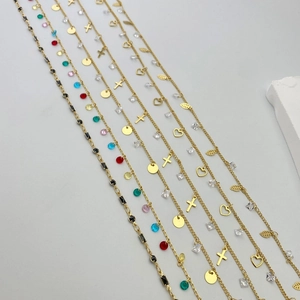 Gold plated copper necklaces with colorful zircon pendants and diverse charm designs