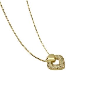Elegante goldene Doppelhalskette mit polierten und mit Zirkon besetzten Herzen