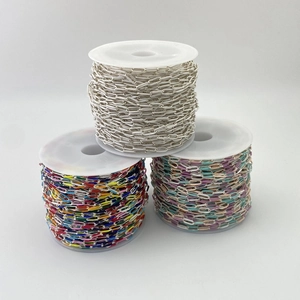 Three spools of square colorful DIY metal chains for jewelry making in various finishes