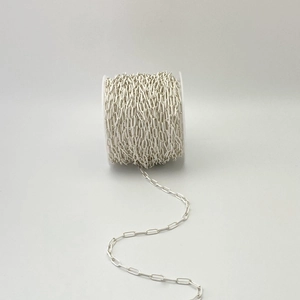 Macro shot of silver paperclip chain roll for DIY jewelry making and necklaces
