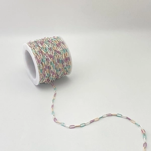 Close-up of multicolored enamel paperclip chain on a spool for DIY jewelry making
