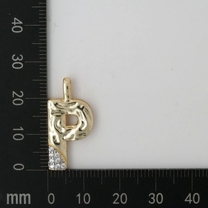 Letter P pendant measuring 25mm in height with zircon inlay and hammered gold texture
