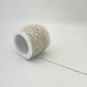 Detailed close-up of high-quality silver paperclip chain on a white plastic spool