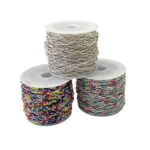 Three spools of square chain for DIY jewelry making in silver and colorful enamel