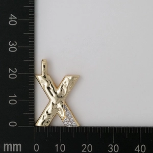 Size measurement of golden letter X pendant with zircon stones and hammered texture