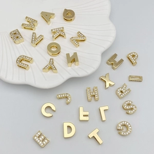 Minimalist Gold Plated Copper Alphabet Charms Micro Rhinestone A-Z Sliding Letter Beads For DIY Jewelry Watch Band Accessory