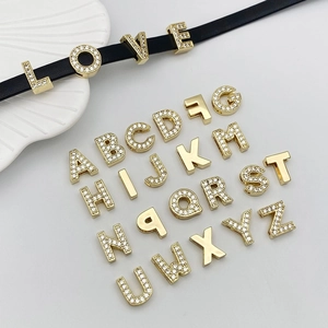 DIY gold plated A-Z letter charms with white zircon inlay for watch band bracelets