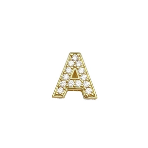 Sparkling gold plating letter A charm with white cubic zirconia micro-pave for jewelry DIY