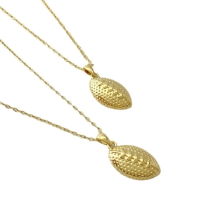 Golden American football pendant necklace with detailed texture and classic O-chain link