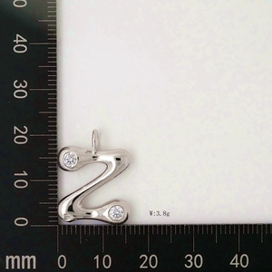 Detailed measurement of silver Z letter pendant with cubic zirconia, size 18mm by 23mm