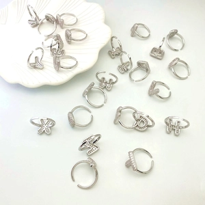 Silver open rings with A-Z crystal initials and sparkling zircon stones for women