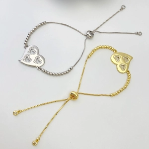 Adjustable MOM heart pendant bracelet set in gold and silver finish with sparkling zircons