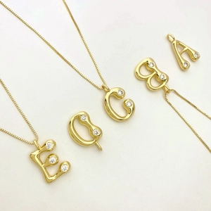 Minimalist gold-plated teardrop letter necklaces A-E with cubic zirconia stones